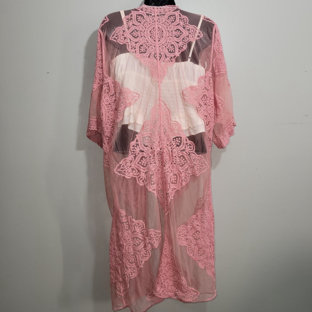 🍒 Pink Lace Kimono Robe - Picture 3 of 3